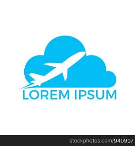 Flying plane in the cloud logo design. Airplane with cloud logo design