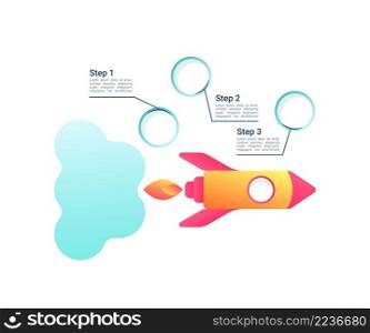 Flying rocket with blue smoke infographic chart design element set. Abstract vector symbols for infochart with blank copy spaces. Instructional graphics kit. Roboto Medium, Light fonts used. Flying rocket with blue smoke infographic chart design element set