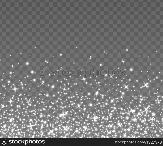 Flying silver sparkles, abstract luminous particles, white stardust isolated on a dark background. Christmas glares and sparks. Luxury backdrop. Vector illustration.. Flying silver sparkles, abstract luminous particles, white stardust. Christmas glares and sparks. Luxury backdrop.