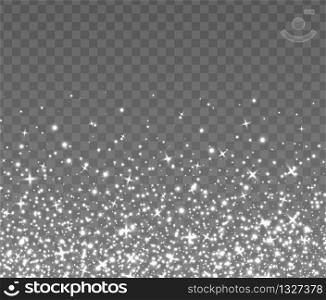 Flying silver sparkles, abstract luminous particles, white stardust isolated on a dark background. Christmas glares and sparks. Luxury backdrop. Vector illustration.. Flying silver sparkles, abstract luminous particles, white stardust. Christmas glares and sparks. Luxury backdrop.