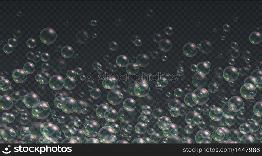 Flying soap bubbles background. Abstract shampoo, bath lather isolated on a transparent backdrop.. Flying soap bubbles background. Abstract shampoo, bath lather.
