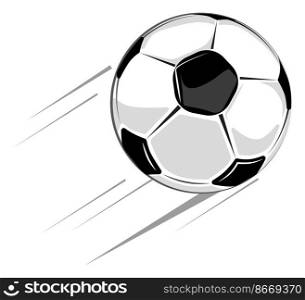 Flying soccer ball. Moving football symbol with motion lines isolated on white background. Flying soccer ball. Moving football symbol with motion lines