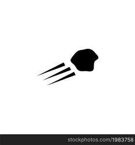 Flying Stone Rock, Asteroid, Meteorite. Flat Vector Icon illustration. Simple black symbol on white background. Strike Signboard, Banner, Board sign design template for web and mobile UI element. Flying Stone Rock, Asteroid, Meteorite Flat Vector Icon