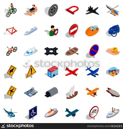 Flying transport icons set. Isometric style of 36 flying transport vector icons for web isolated on white background. Flying transport icons set, isometric style