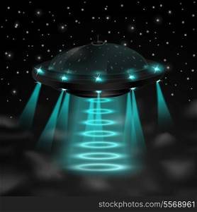 Flying ufo in the night vector illustration