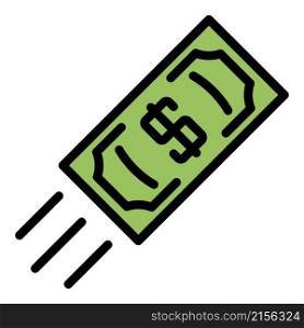Flying up dollar icon. Outline flying up dollar vector icon color flat isolated. Flying up dollar icon color outline vector