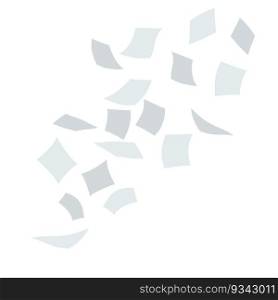 Flying white paper file documents. The element of working with letters on a white background. Cartoon flat illustration. Left office trash. Flying white paper file documents
