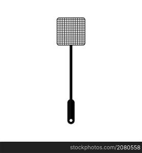 Flyswatter. Fly swatter for swat of mosquito. Icon of killer of insect. Design of black flyswatter. Plastic tool isolated on white background. Vector.