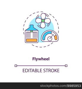 Flywheels concept icon. Storing electricity in spinning mass idea thin line illustration. Returning electricity to grid. Storage facility. Vector isolated outline RGB color drawing. Editable stroke. Flywheels concept icon