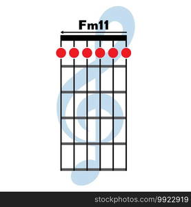 Fm11  guitar chord icon. Basic guitar chord vector illustration symbol design