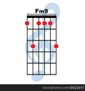 Fm9  guitar chord icon. Basic guitar chord vector illustration symbol design