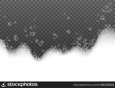 Foam effect with soap bubbles isolated on transparent background. Vector suds texture.