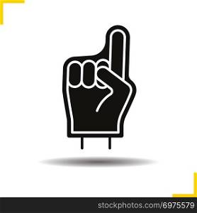 Foam finger icon. Drop shadow silhouette symbol. Sport fans hand. Negative space. Vector isolated illustration. Foam finger icon