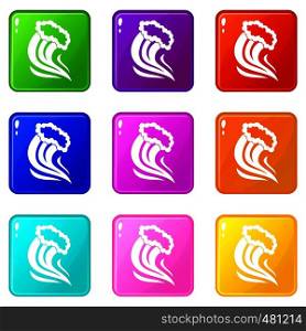Foamy splash icons of 9 color set isolated vector illustration. Foamy splash set 9