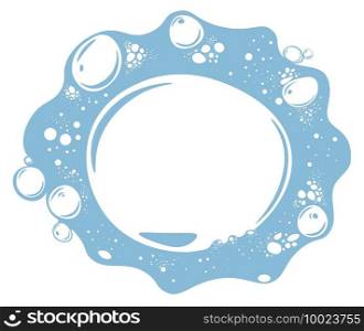 Foamy water with bubbles, isolated banner with copy space for text. Washing or cleaning concept, hygiene or cosmetics. Bathroom or laundry soap suds. Mousse made by sh&oo. Vector in flat style. Foam with bubbles and empty space for text vector