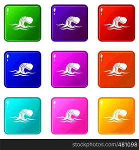 Foamy wave icons of 9 color set isolated vector illustration. Foamy wave set 9