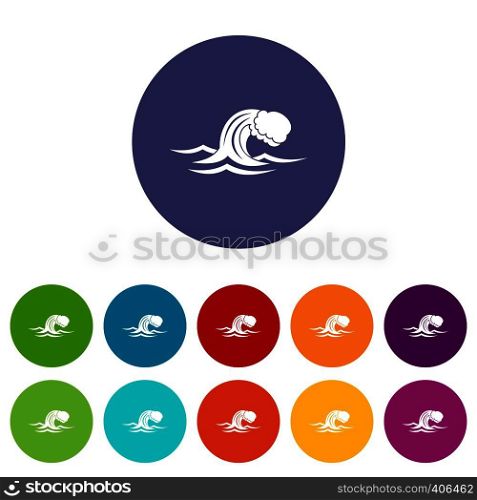 Foamy wave set icons in different colors isolated on white background. Foamy wave set icons