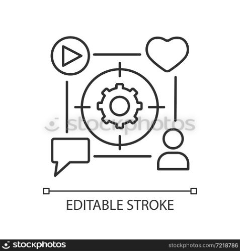Focus and attention management linear icon. Increasing productivity. Time management skills. Thin line customizable illustration. Contour symbol. Vector isolated outline drawing. Editable stroke. Focus and attention management linear icon