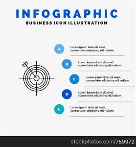 Focus, Board, Dart, Arrow, Target Line icon with 5 steps presentation infographics Background