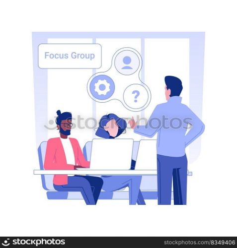 Focus group isolated concept vector illustration. Group of diverse people discussing new product before launch, market research, collect customer feedback, share opinion vector concept.. Focus group isolated concept vector illustration.
