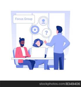 Focus group isolated concept vector illustration. Group of diverse people discussing new product before launch, market research, collect customer feedback, share opinion vector concept.. Focus group isolated concept vector illustration.