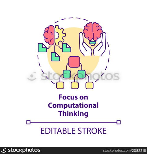 Focus on computational thinking concept icon. Intelligence. Coding abstract idea thin line illustration. Isolated outline drawing. Editable stroke. Roboto-Medium, Myriad Pro-Bold fonts used. Focus on computational thinking concept icon