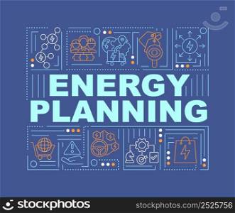 Focus on energy strategy word concepts dark blue banner. Sustainability plan. Infographics with icons on color background. Isolated typography. Vector illustration with text. Arial-Black font used. Focus on energy strategy word concepts dark blue banner