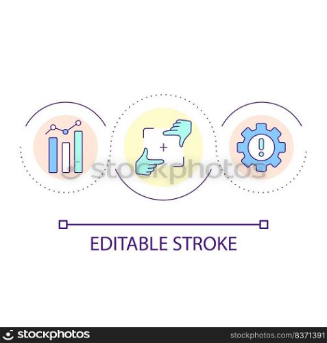 Focus on finding issues loop concept icon. Rating severity of usability problems. Define mistakes abstract idea thin line illustration. Isolated outline drawing. Editable stroke. Arial font used
. Focus on finding issues loop concept icon