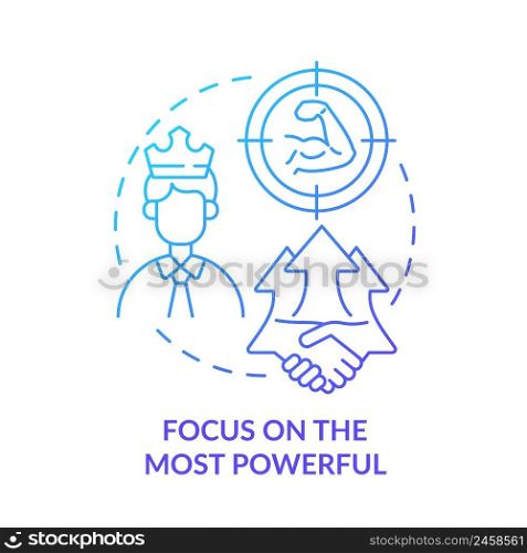 Focus on most powerful blue gradient concept icon. Influential investors. Stakeholder engagement abstract idea thin line illustration. Isolated outline drawing. Myriad Pro-Bold font used. Focus on most powerful blue gradient concept icon