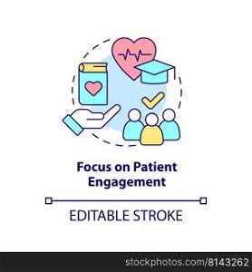 Focus on patient engagement concept icon. Healthcare system abstract idea thin line illustration. Trusted relationships. Isolated outline drawing. Editable stroke. Arial, Myriad Pro-Bold fonts used. Focus on patient engagement concept icon
