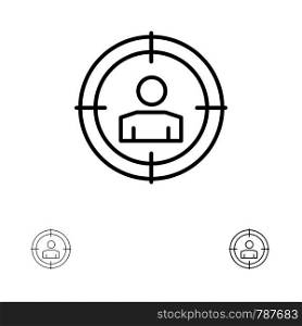 Focus, Target, Audience Targeting, Bold and thin black line icon set