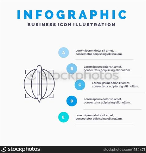 Focus, Target, Globe, Success Line icon with 5 steps presentation infographics Background