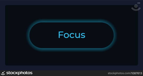 Focused button state UI element template. Editable isolated vector dashboard component. Flat user interface. Visual data presentation. Web design widget for mobile application with dark theme. Focused button state UI element template