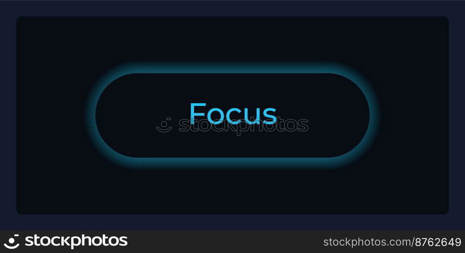 Focused button state UI element template. Editable isolated vector dashboard component. Flat user interface. Visual data presentation. Web design widget for mobile application with dark theme. Focused button state UI element template