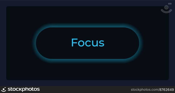 Focused button state UI element template. Editable isolated vector dashboard component. Flat user interface. Visual data presentation. Web design widget for mobile application with dark theme. Focused button state UI element template