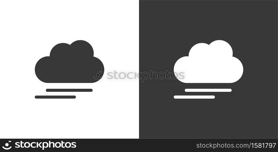 Fog and cloud. Isolated icon on black and white background. Weather glyph vector illustration