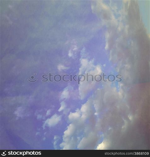 Fog and clouds on a vintage textured paper vector background, with grunge stains. Color gradient