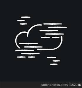 Fog chalk white icon on black background. Foggy weather, meteorological forecast. Atmosphere humidity. Natural Phenomenon with low visibility. Cloud in mist isolated vector chalkboard illustration. Fog chalk white icon on black background