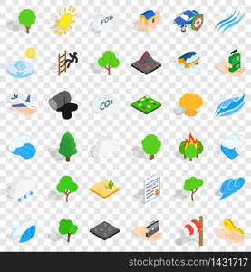 Fog icons set. Isometric style of 36 fog vector icons for web for any design. Fog icons set, isometric style