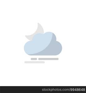 Fog, moon and cloud. Flat color icon. Isolated weather vector illustration