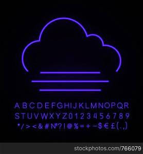 Fog neon light icon. Foggy weather. Smog. Weather forecast. Glowing sign with alphabet, numbers and symbols. Vector isolated illustration. Fog neon light icon