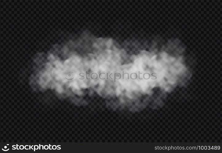 Fog or smoke cloud isolated on transparent background. Realistic smog, haze, mist or cloudiness effect. Realistic vector illustration.. Fog or smoke cloud isolated on transparent background. Realistic smog, haze, mist or cloudiness effect.