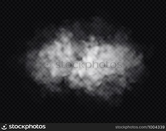 Fog or smoke cloud isolated on transparent background. Realistic smog, haze, mist or cloudiness effect. Realistic vector illustration.. Fog or smoke cloud isolated on transparent background. Realistic smog, haze, mist or cloudiness effect.