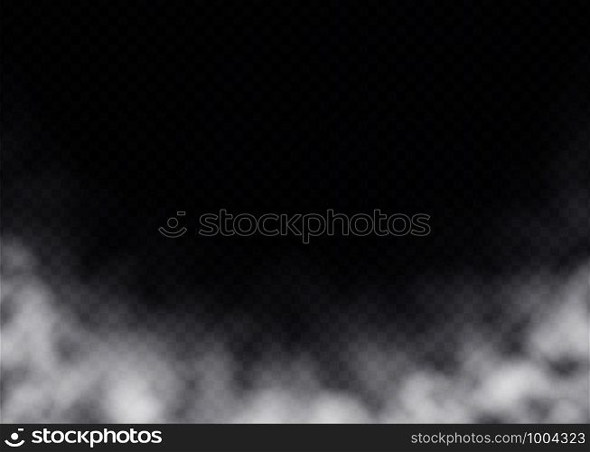 Fog or smoke isolated on transparent background. Realistic smog, haze, mist or cloudiness effect. Vector illustration.. Fog or smoke isolated on transparent background. Realistic smog, haze, mist or cloudiness effect.