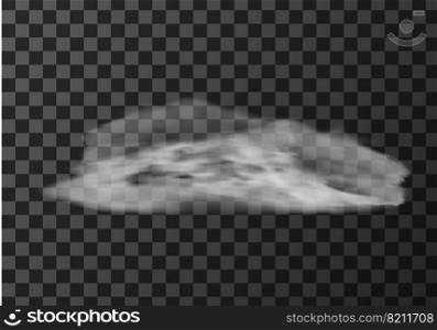 Fog or smoke realistic texture vector illustration. White steam cloud or mist on a dark transparent background, natural effect isolated border,. Fog or smoke realistic texture, steam cloud, mist