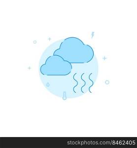 Foggy weather forecast vector icon. Flat illustration. Filled line style. Blue monochrome design.. Foggy weather forecast flat vector icon. Filled line style. Blue monochrome design.