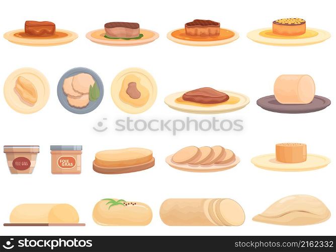 Foie gras icons set cartoon vector. French food. Liver pate. Foie gras icons set cartoon vector. French food