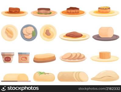Foie gras icons set cartoon vector. French food. Liver pate. Foie gras icons set cartoon vector. French food