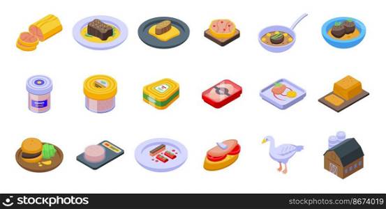 Foie gras icons set isometric vector. French food. Liver fat. Foie gras icons set isometric vector. French food