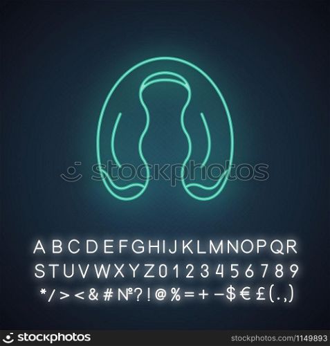 Foil cutter neon light icon. Wine bottle foil remover. Kitchen utensil. Winery tool. Barman and sommelier equipment. Glowing sign with alphabet, numbers and symbols. Vector isolated illustration